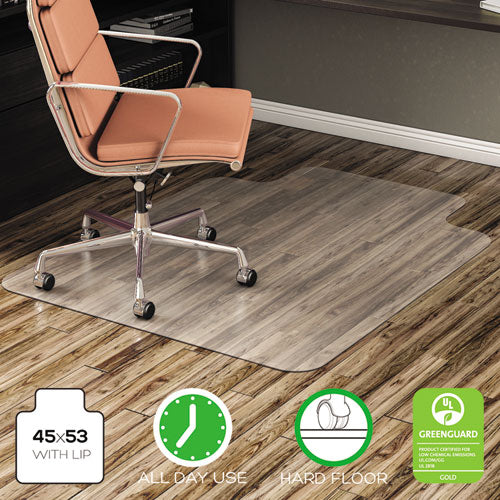 All Day Use Non-studded Chair Mat For Hard Floors, 45 X 53, Wide Lipped, Clear.