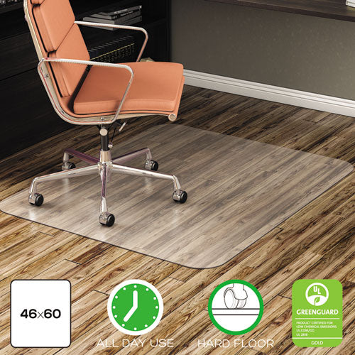 All Day Use Non-studded Chair Mat For Hard Floors, 46 X 60, Rectangular, Clear.