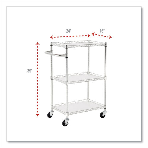 Three-shelf Wire Cart With Liners, Metal, 3 Shelves, 450 Lb Capacity, 24" X 16" X 39", Silver.