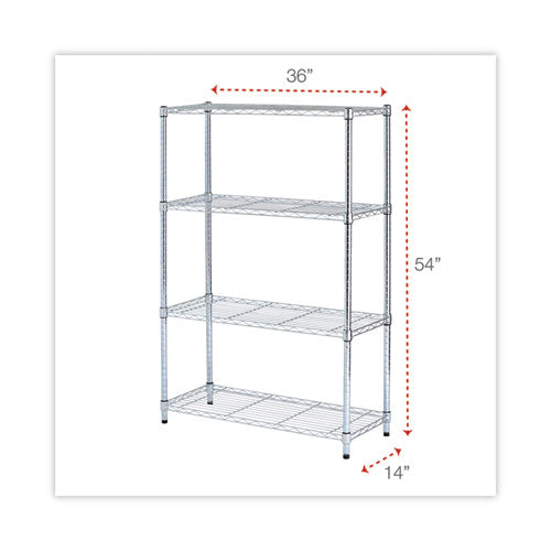 Residential Wire Shelving, Four-shelf, 36w X 14d X 54h, Silver.