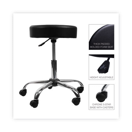 Height Adjustable Lab Stool, Backless, Supports Up To 275 Lb,19.69" To 24.80" Seat Height, Black Seat, Chrome Base