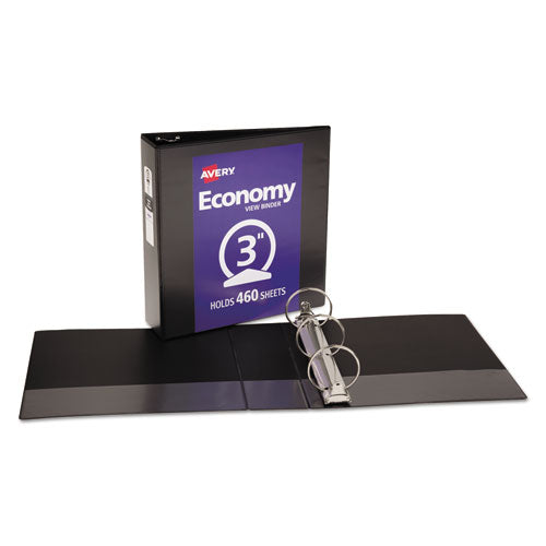 Economy View Binder With Round Rings , 3 Rings, 3" Capacity, 11 X 8.5, Black, (5740).