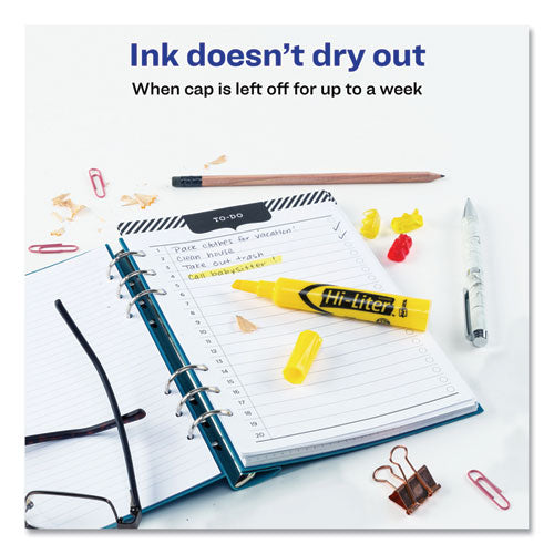 Hi-liter Desk-style Highlighters, Yellow Ink,Chisel Tip, Yellow/black Barrel, Dozen