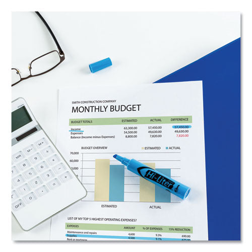 Hi-liter Desk-style Highlighters, Light Blue Ink, Chisel Tip, Light Blue/black Barrel, Dozen.