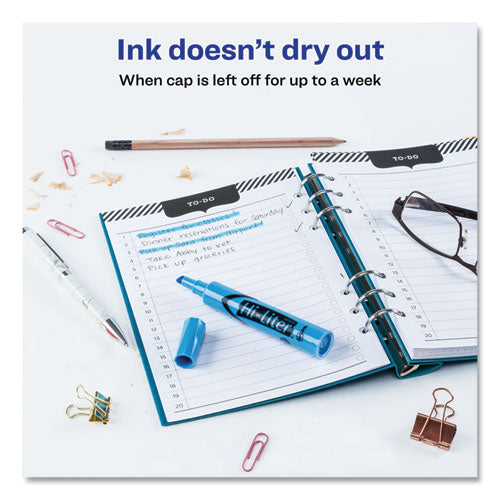 Hi-liter Desk-style Highlighters, Light Blue Ink, Chisel Tip, Light Blue/black Barrel, Dozen.