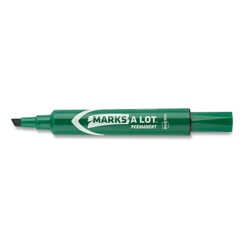 Marks A Lot Regular Desk-style Permanent Marker, Broad Chisel Tip, Green, Dozen (7885).