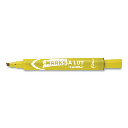 Marks A Lot Large Desk-style Permanent Marker, Broad Chisel Tip, Yellow, Dozen (8882).