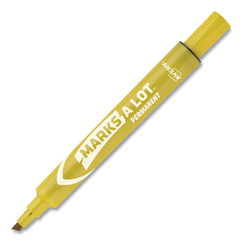 Marks A Lot Large Desk-style Permanent Marker, Broad Chisel Tip, Yellow, Dozen (8882).