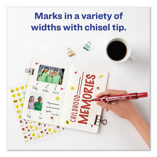 Marks A Lot Large Desk-style Permanent Marker, Broad Chisel Tip, Red, Dozen (8887).
