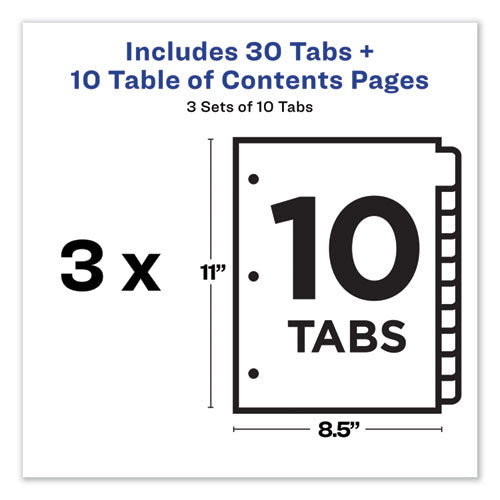Customizable Table Of Contents Ready Index Dividers With Multicolor Tabs,10-tab, 1 To 10, 11 X 8.5, White, 3 Sets