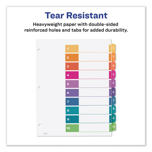 Customizable Table Of Contents Ready Index Dividers With Multicolor Tabs,10-tab, 1 To 10, 11 X 8.5, White, 3 Sets