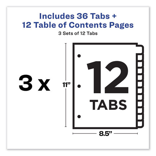Customizable Table Of Contents Ready Index Dividers With Multicolor Tabs, 12-tab, 1 To 12, 11 X 8.5, White, 3 Sets.