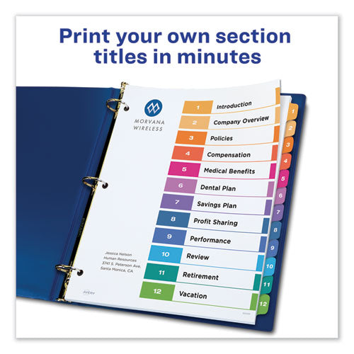 Customizable Table Of Contents Ready Index Dividers With Multicolor Tabs, 12-tab, 1 To 12, 11 X 8.5, White, 3 Sets.