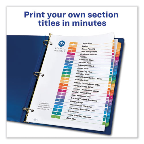 Customizable Table Of Contents Ready Index Dividers With Multicolor Tabs, 26-tab, A To Z, 11 X 8.5, White, 1 Set.