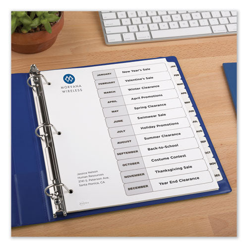 Customizable Toc Ready Index Black And White Dividers, 12-tab, Jan. To Dec., 11 X 8.5, 1 Set.