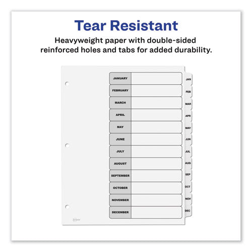 Customizable Toc Ready Index Black And White Dividers, 12-tab, Jan. To Dec., 11 X 8.5, 1 Set.