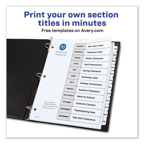 Customizable Toc Ready Index Black And White Dividers, 12-tab, Jan. To Dec., 11 X 8.5, 1 Set.