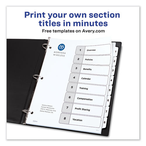 Customizable Toc Ready Index Black And White Dividers, 8-tab, 1 To 8, 11 X 8.5, 1 Set.