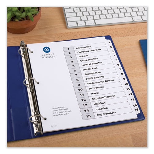 Customizable Toc Ready Index Black And White Dividers, 15-tab, 1 To 15, 11 X 8.5, 1 Set.