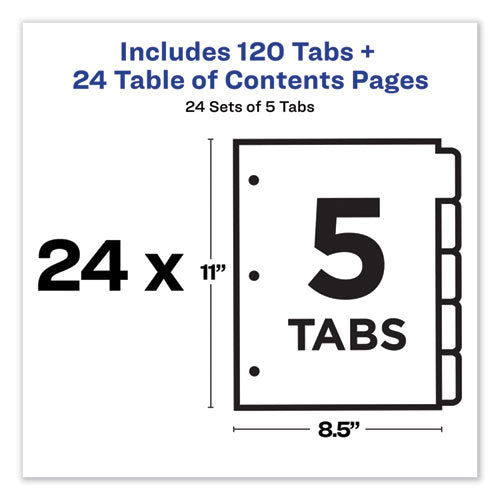 Customizable Toc Ready Index Multicolor Tab Dividers, Uncollated, 5-tab, 1 To 5, 11 X 8.5, White,24 Sets