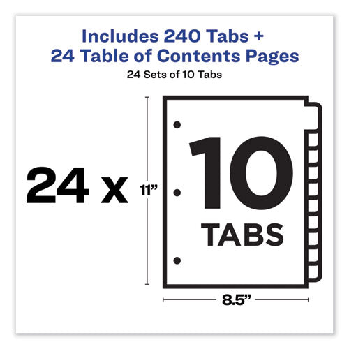 Customizable Toc Ready Index Multicolor Tab Dividers,Uncollated, 10-tab, 1 To 10, 11 X 8.5, White, 24 Sets