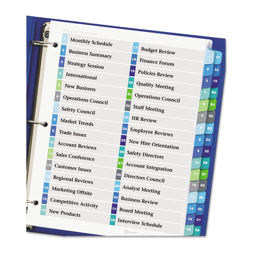 Customizable Toc Ready Index Double Column Multicolor Tab Dividers, 32-tab, 1 To 32, 11 X 8.5, White, 1 Set.