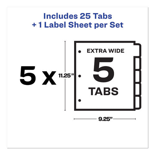 Print And Apply Index Maker Clear Label Dividers, Extra Wide Tab,5-tab, White Tabs, 11.25 X 9.25, White, 5 Sets
