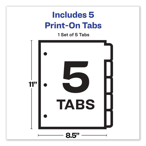 Customizable Print-on Dividers, 3-hole Punched, 5-tab, 11 X 8.5, White, 1 Set.