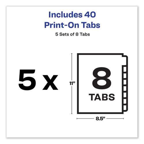Customizable Print-on Dividers, Unpunched, 8-tab, 11 X 8.5, White, 5 Sets.