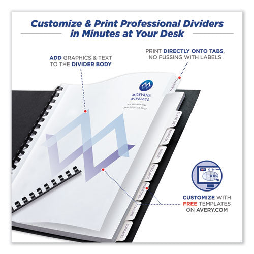 Customizable Print-on Dividers, Unpunched, 8-tab, 11 X 8.5, White, 5 Sets.