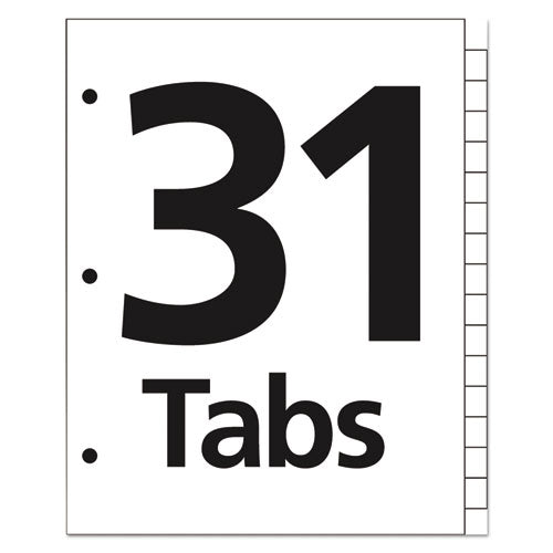 Table 'n Tabs Dividers, 31-tab, 1 To 31, 11 X 8.5, White, White Tabs, 1 Set.