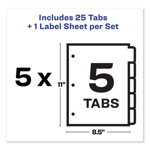Print And Apply Index Maker Clear Label Dividers, 5-tab, Color Tabs, 11 X 8.5, White, Contemporary Color Tabs, 5 Sets