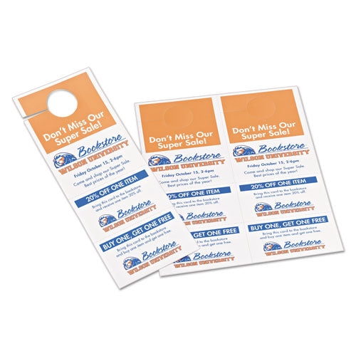 Door Hanger With Tear-away Cards, 97 Bright, 65 Lb Cover Weight, 4.25 X 11, White, 2 Hangers/sheet, .40 Sheets/pack