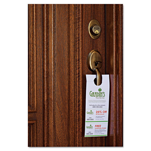 Door Hanger With Tear-away Cards, 97 Bright, 65 Lb Cover Weight, 4.25 X 11, White, 2 Hangers/sheet, .40 Sheets/pack