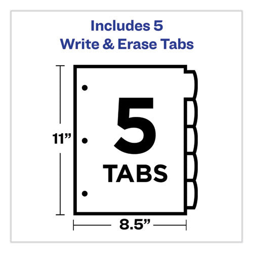 Write And Erase Big Tab Durable Plastic Dividers, 3-hole Punched, 5-tab, 11 X 8.5, Assorted, 1 Set.