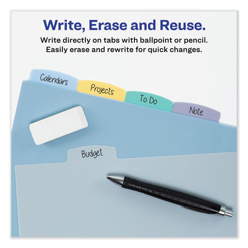 Write And Erase Big Tab Durable Plastic Dividers, 3-hole Punched, 5-tab, 11 X 8.5, Assorted, 1 Set.