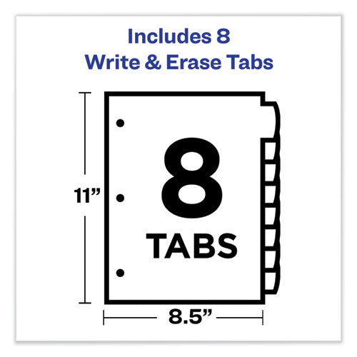 Write And Erase Big Tab Durable Plastic Dividers, 3-hole Punched, 8-tab, 11 X 8.5, Assorted, 1 Set.