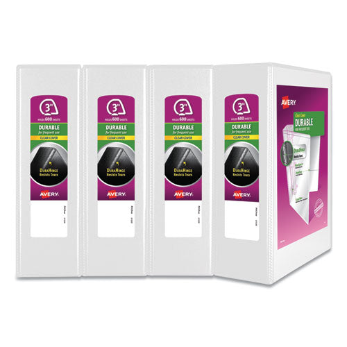 Durable View Binder With Durahinge And Slant Rings, 3 Rings, 3" Capacity, 11 X 8.5, White, 4/pack.
