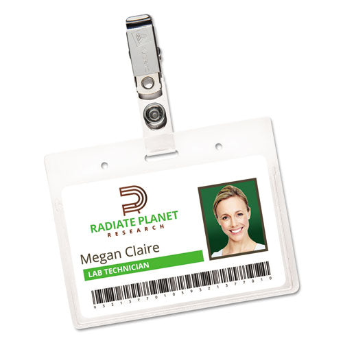Secure Top Clip-style Badge Holders, Horizontal, 2 1/4 X 3 1/2, Clear, 50/box.