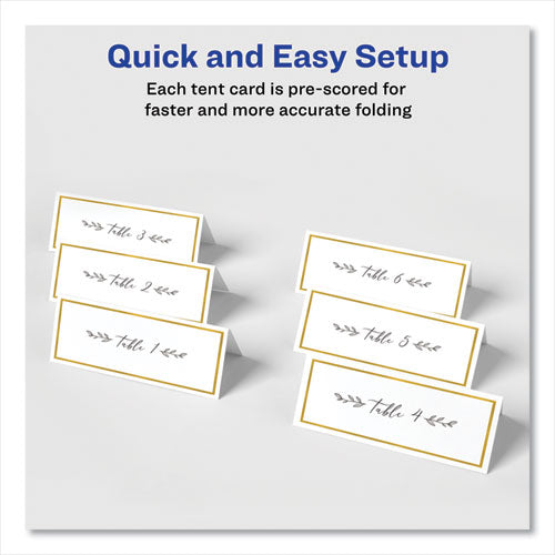 Tent Cards, White/gold, 3.75" X 1.44", 6 Cards/sheet, 25 Sheets/pack.