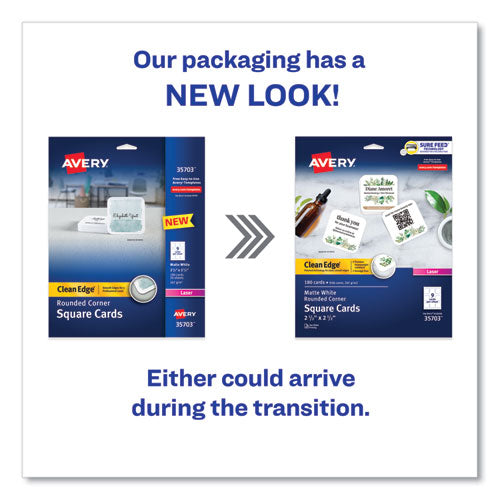 Square -Clean Edge Cards With Sure Feed Technology, Laser, 2.5 X 2.5, White, 180 Cards, 9 Cards/sheet, 20 Sheets/pack