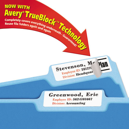 Extra-large Trueblock File Folder Labels With Sure Feed Technology, 0.94 X 3.44, White,18/sheet, 25 Sheets/pack