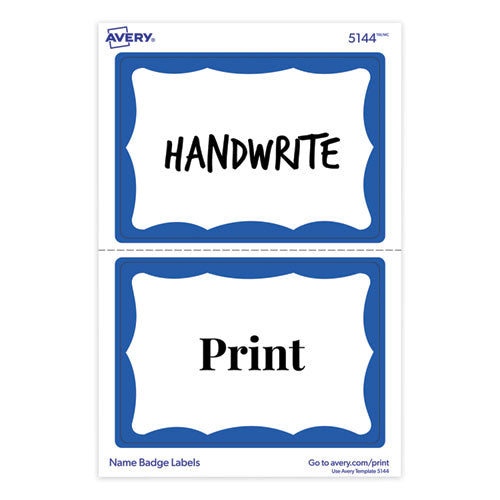 Printable Adhesive Name Badges, 3.38 X 2.33, Blue Border, 100/pack.