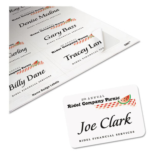 Flexible Adhesive Name Badge Labels, 3.38 X 2.33, White, 400/box.