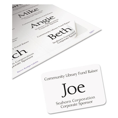 Flexible Adhesive Name Badge Labels, 3.38 X 2.33, White, 400/box.