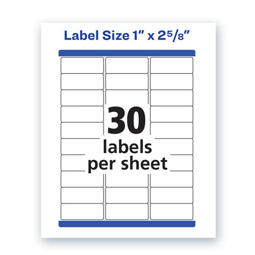 Waterproof Address Labels With Trueblock And Sure Feed,Laser Printers, 1 X 2.63, White, 30/sheet, 50 Sheets/pack
