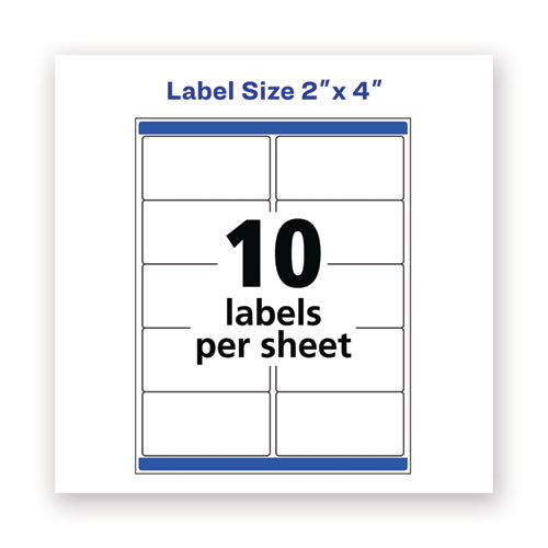 Waterproof Shipping Labels With Trueblock And Sure Feed, Laser Printers,2 X 4, White, 10/sheet, 50 Sheets/pack
