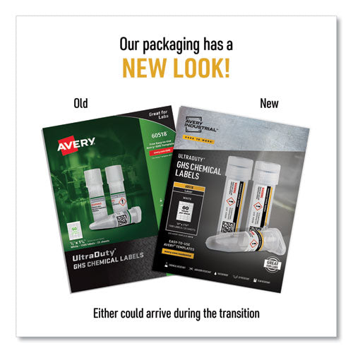 Ultraduty Ghs Chemical Waterproof And Uv Resistant Labels,0.5 X 1.75, White, 60/sheet, 25 Sheets/pack