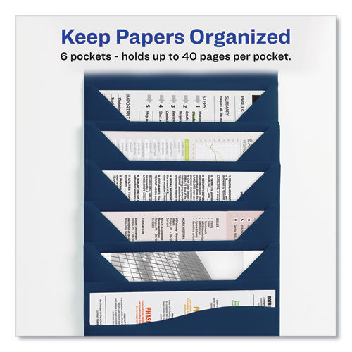 Slide And View Expanding File, 6 Sections, Hook/loop Closure, Letter Size, Navy Blue