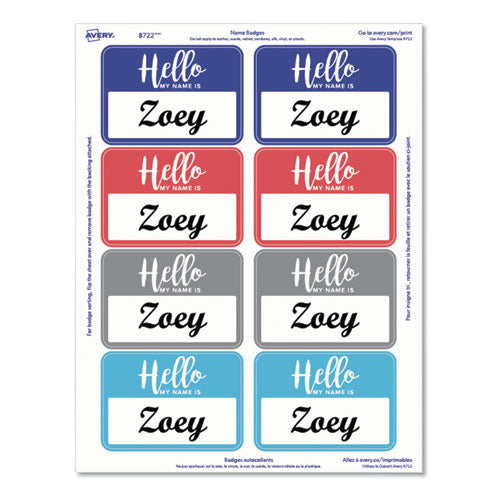 Flexible Adhesive Name Badge Labels, "hello", 3 3/8 X 2 1/3, Assorted, 120/pk.